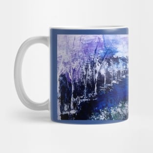 Purple blue and black with detailing of white semi abstract river scape painting Mug